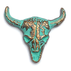 Re-Stocked, Cow Skull Copper/Green Patina Screw Back Concho 1.25" #SWH-127