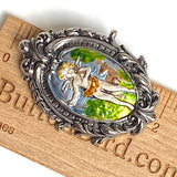 SALE, Pan with Deer, Victorian Look Button 2" Metal Handpainted by Susan Clarke #SC-853