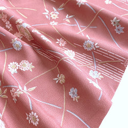 Dusty Rose Chirimen Crepe Pastel Floral Print, Kimono Faux Silk, Polyester From Japan By the Yard #842
