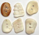 Six Natural Shell Buttons, 7/8"- 1" Various Colors, Shapes # BCH-116