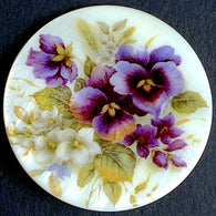 SALE, Purple Pansies on Mother of Pearl Button, 1-3/8" from Susan Clarke  #SC-1065