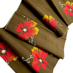 Meisen Brown-Olive Vintage Kimono Silk Piece from Japan 13.5" x 47" #201