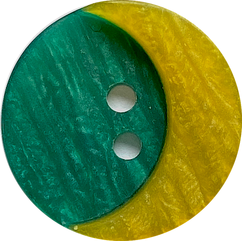 Crescent Moon, Yellow with Green Sky, Layered 2-Hole Button 13/16
