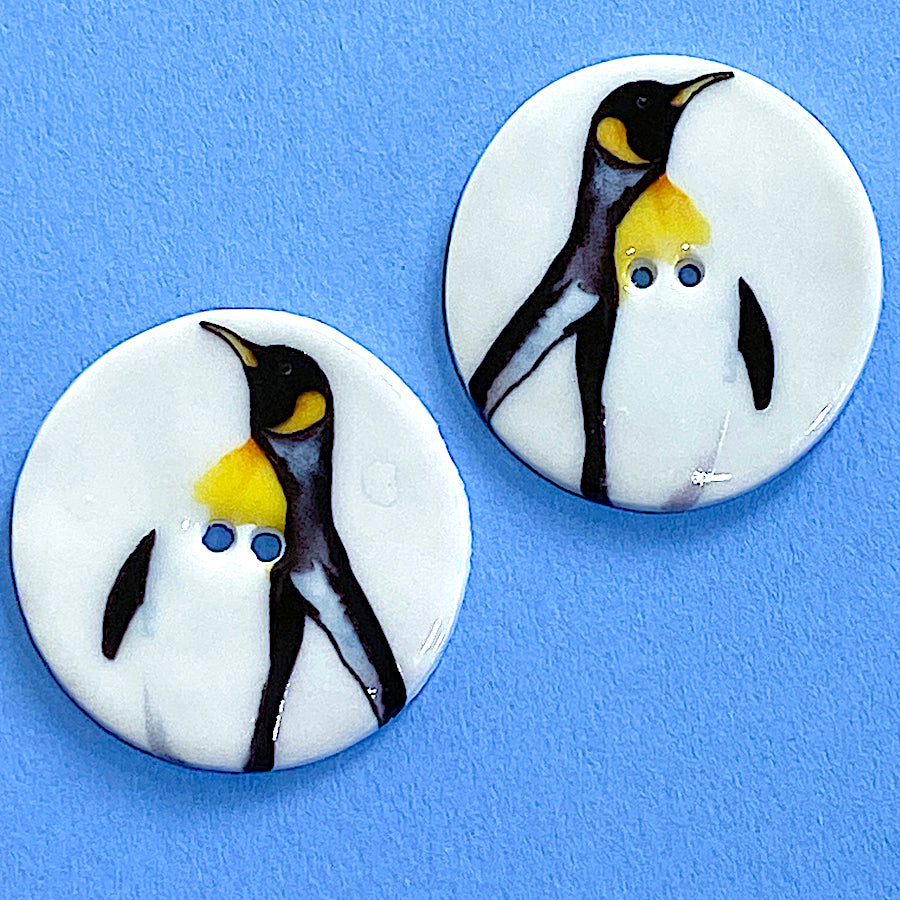 Penguin 'A' Button, Large Handmade Porcelain 1-1/2
