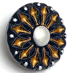 Black/Gold/Silver Dahlia Czech Glass 18mm / 3/4"  # CZ-252