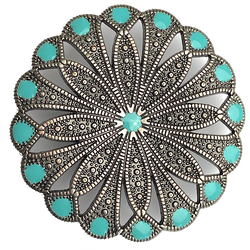 Blue-Green Sixteen-Spot 1.5" Flower Concho 1-1/2" Screwback Silver #SWM-29