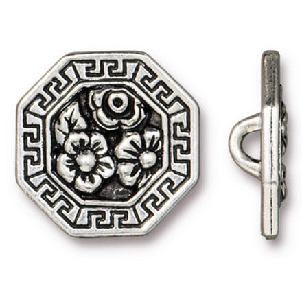 Blossom, Antiqued Silver Plate Button 11/16" from Tierra Cast (6601-12)