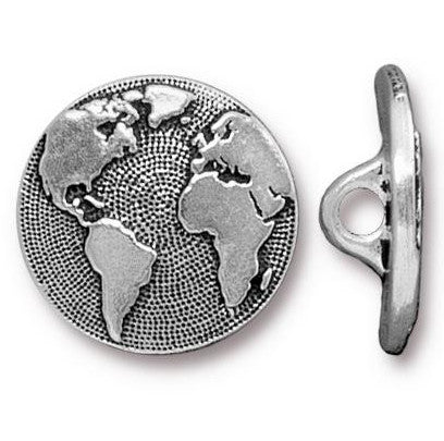 Earth Button Antiqued Silver Plate 16.5mm 5/8" from Tierra Cast #6578-12
