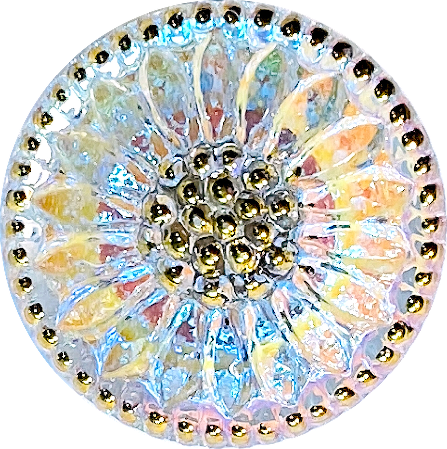 Clear Iridescent Czech Glass Daisy 3/4