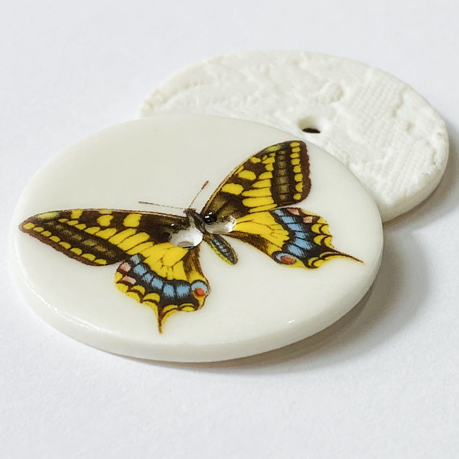 Tiger Swallowtail Butterfly Large Handmade Porcelain Button 1-1/2
