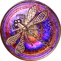 Sunset Dragonfly - Oranges / Purples Czech Iridescent Glass Button, 18mm  11/16" #CZ-083