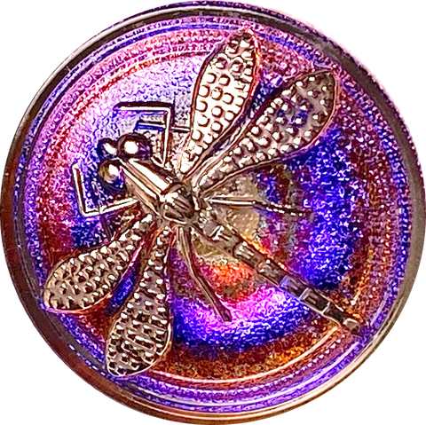 Sunset Dragonfly - Oranges / Purples Czech Iridescent Glass Button, 18mm  11/16" #CZ-083