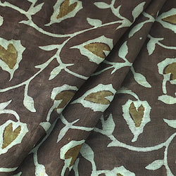 Brown/Teal/Olive Hand Block Print Mulberry Silk: from India, 42" Wide, By the Yard  #TK-41