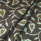 Brown/Teal/Olive Hand Block Print Mulberry Silk: from India, 42" Wide, By the Yard  #TK-41