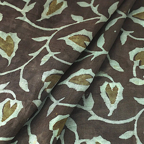 Brown/Teal/Olive Hand Block Print Mulberry Silk: from India, 42" Wide, By the Yard  #TK-41