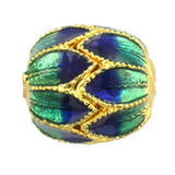 Cloisonné Peacock Sacred Flower 1/2" Barrel Bead with Gold 13.5x12mm # L-166