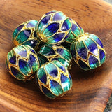 Cloisonné Peacock Sacred Flower 1/2" Barrel Bead with Gold 13.5x12mm # L-166