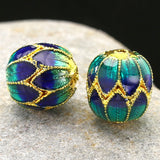 Cloisonné Peacock Sacred Flower 1/2" Barrel Bead with Gold 13.5x12mm # L-166