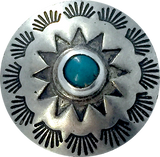 Blue Bead Pasque Flower, 1" Southwest Button w. "Turquoise", Silver/Shank Back #SW-69