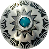 Running Low, Blue Bead Pasque Flower, 13/16" Concho Button w. "Turquoise",  #SW-52