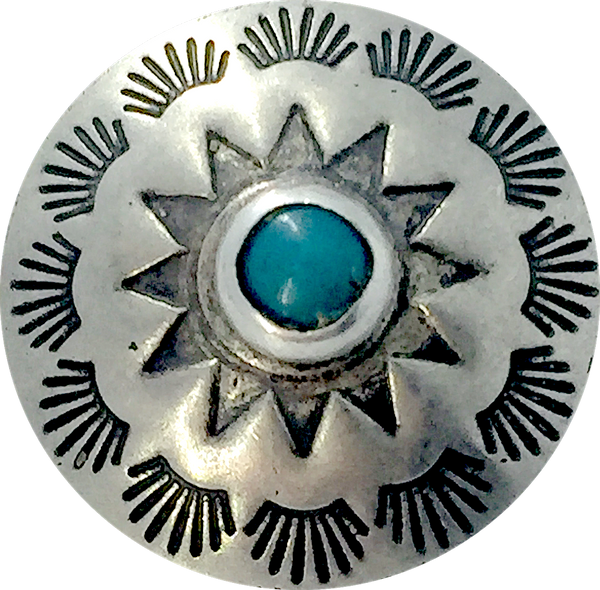 Running Low, Blue Bead Pasque Flower, 13/16" Concho Button w. "Turquoise",  #SW-52