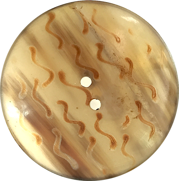 DEEPER SALE Semi-Translucent Large Scoop Horn Two Hole Button, SQUIGGLES  1-15/16"