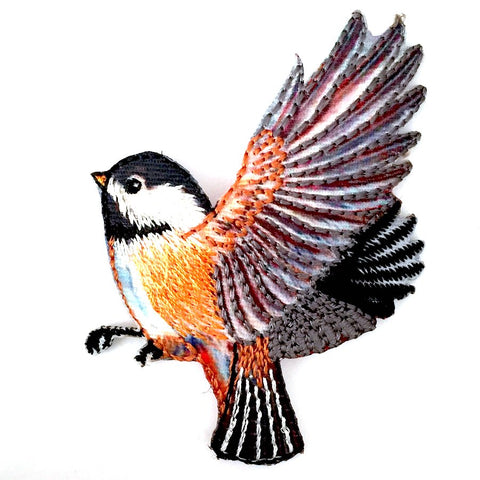 HOLD for MIKE, Chickadee Bird Patch / Embroidered Applique 2.5" x 1.75"