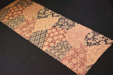 Tan / Brick / Black 'Patchwork' Vintage Kimono Silk Satin from Japan, 13.5" x 38"  #4694