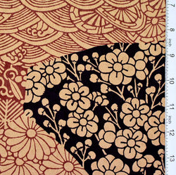 Tan / Brick / Black Faux Patchwork Vintage Kimono Silk Satin from Japan, 6" x 24"  #4694