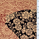 Tan / Brick / Black 'Patchwork' Vintage Kimono Silk Satin from Japan, 13.5" x 38"  #4694