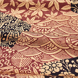 Tan / Brick / Black 'Patchwork' Vintage Kimono Silk Satin from Japan, 13.5" x 38"  #4694