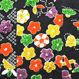 Black + Brights Faux Patchwork Vintage Kimono Silk Satin from Japan 7" x 47". # 4374