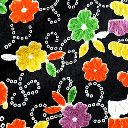 Black with Brights Faux Patchwork Vintage Kimono Silk Satin from Japan 14" x 57". # 4374