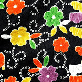 Black with Brights Faux Patchwork Vintage Kimono Silk Satin from Japan 14" x 57". # 4374