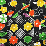 Black with Brights Faux Patchwork Vintage Kimono Silk Satin from Japan 14" x 57". # 4374