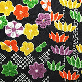 Black with Brights Faux Patchwork Vintage Kimono Silk Satin from Japan 14" x 57". # 4374