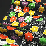 Black + Brights Faux Patchwork Vintage Kimono Silk Satin from Japan 7" x 47". # 4374