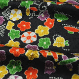 Black with Brights Faux Patchwork Vintage Kimono Silk Satin from Japan 14" x 57". # 4374
