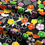 Black + Brights Faux Patchwork Vintage Kimono Silk Satin from Japan 7" x 47". # 4374