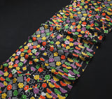 Black + Brights Faux Patchwork Vintage Kimono Silk Satin from Japan 7" x 47". # 4374