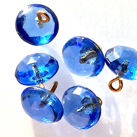 SALE, PACK OF 3, Blue Sapphire Vintage Clear Faceted Glass Buttons Shank Back 3/8" #GL-350