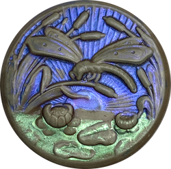 Dragonfly, Pond and Cattails "Art Stone" Button, 1-1/4" by Susan Clarke # 2007