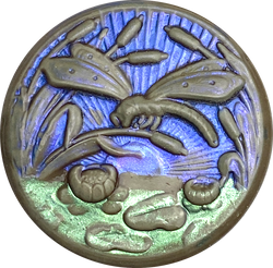 SALE, Dragonfly, Pond and Cattails "Art Stone" Button, 1-1/4" by Susan Clarke # 2007