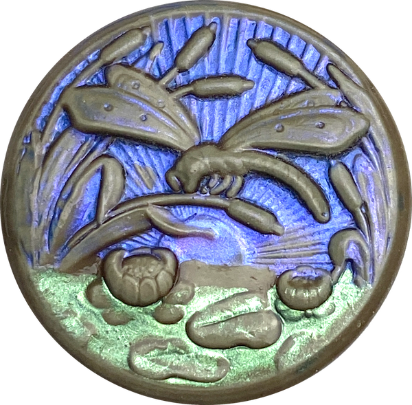 SALE, Dragonfly, Pond and Cattails "Art Stone" Button, 1-1/4" by Susan Clarke # 2007