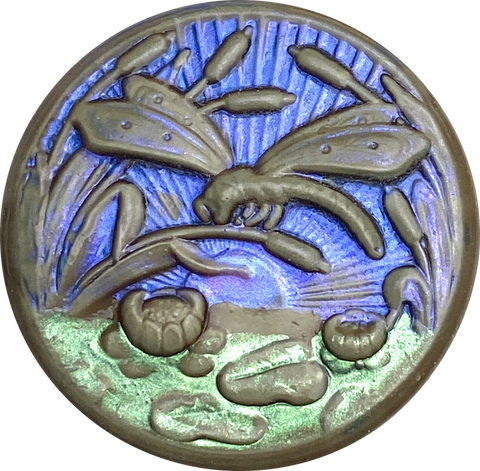 SALE, Dragonfly, Pond and Cattails "Art Stone" Button, 1-1/4" by Susan Clarke # 2007