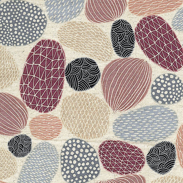 Stones from Japan, Cotton/Linen Print, Bookhou / Kokka, 43" Wide, Per Yard, #1A Plum