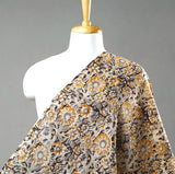 SALE Ochre/Gray/Black Cotton Kalamkari Hand Block Print from Krishna India, By the Yard #TK-30