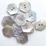 Re-Stocked, Hexagon Moonrise Mother of Pearl Buttons 1/2" / 9/16", Iridescent, Pack of 12 for $5.00  #LP-09/12