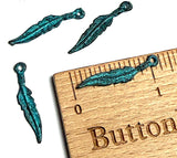 FOUR Feather Charms, Turquoise Patina Mykonos Copper 1-1/8" / 28mm Pack of 4   # L-313-4
