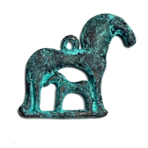 Turquoise/Copper Patina Horse With Foal Charm/Pendant, 7/8"  #L-999